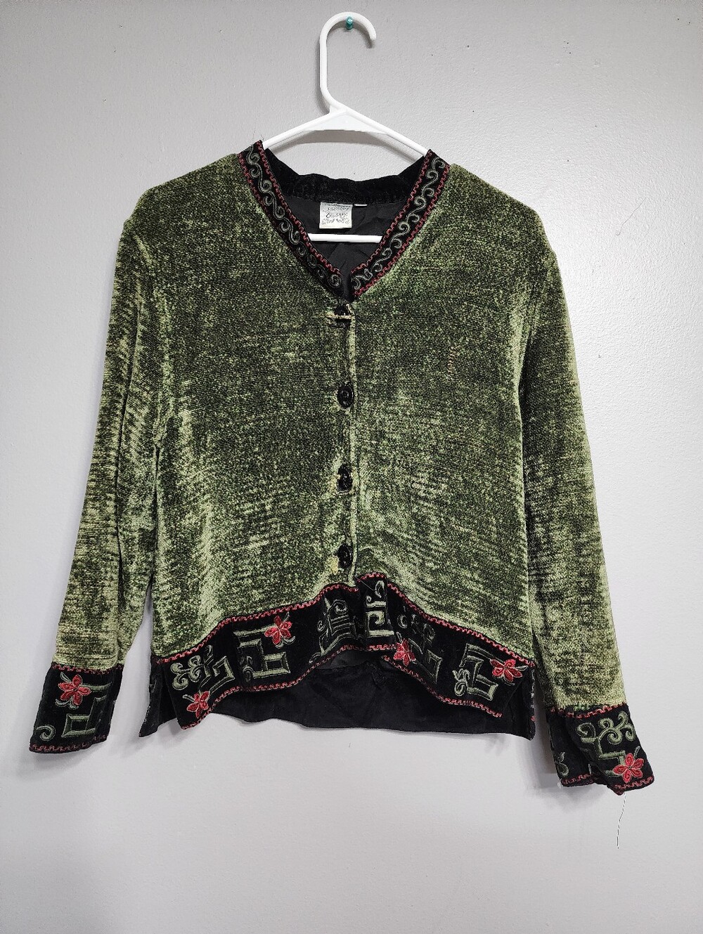 Parsley & Sage Vintage Style Olive Green Velvet Sweater